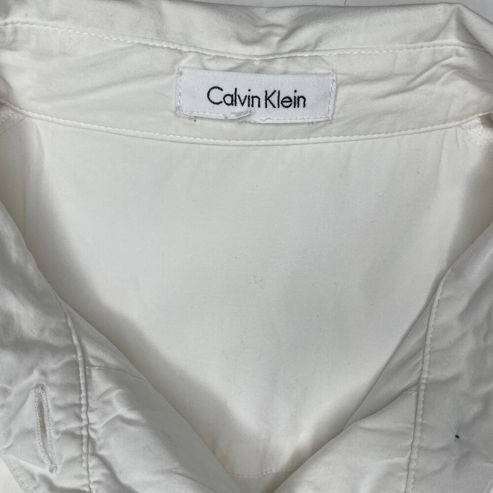 Calvin Klein Utility Shirt Dress White Cotton Belted Safari Cargo Mini L - Picture 10 of 13